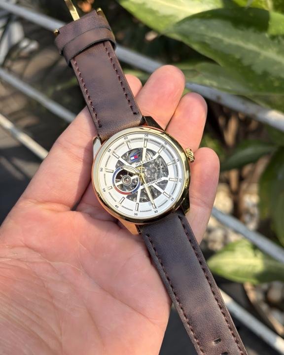 Tommy Hilfiger Automatic Leather DarkBrown-Gold-White