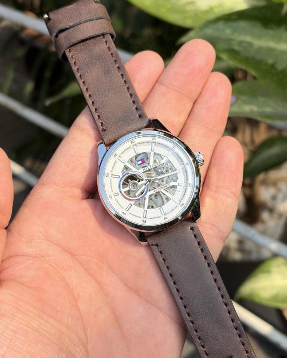 Tommy Hilfiger Automatic Leather DarkBrown-Silver-White